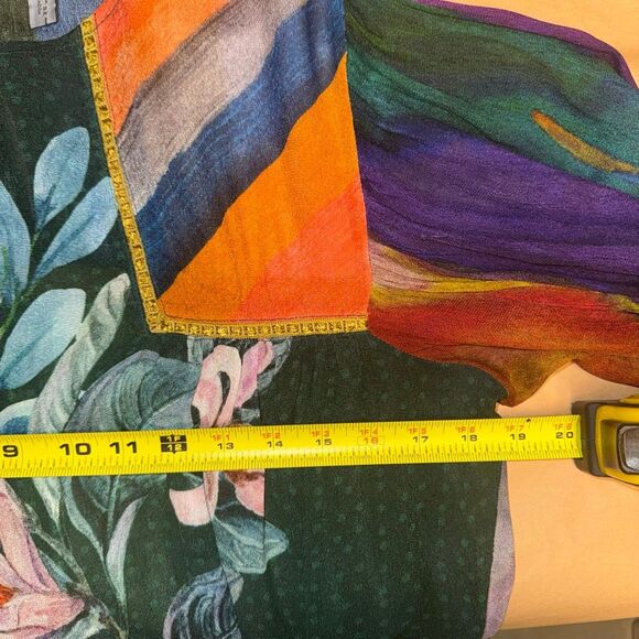 BL-nk Miranda Peasant Blouse Green Floral Boho Balloon Sleeve Medium Anthropolog - Picture 11 of 11